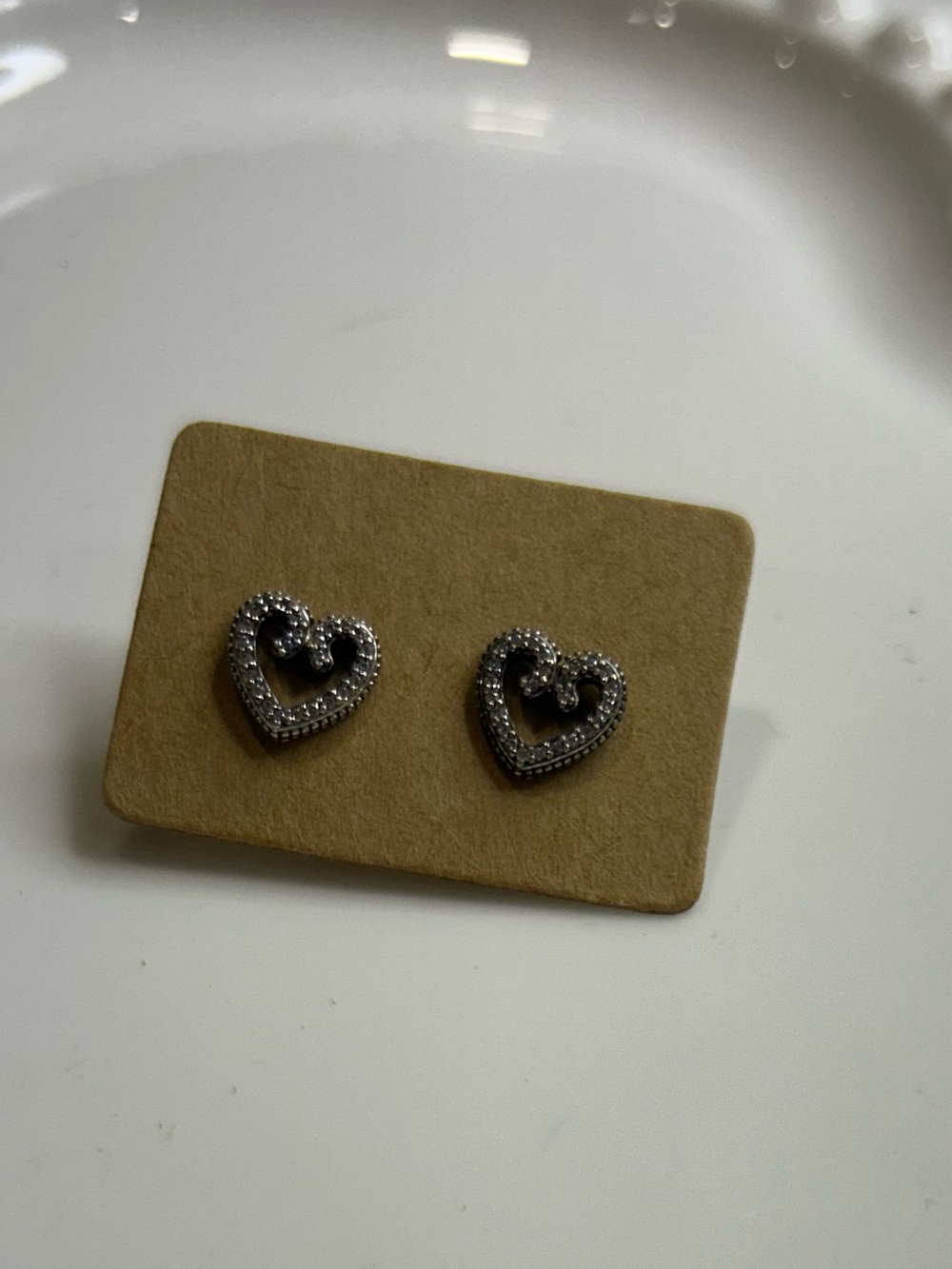 Heart Shaped Stud Earrings - Silver Tone